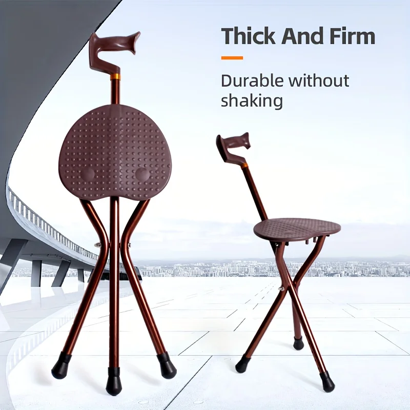 

New High Quality Aluminum Alloy Foldable Walking Cane Stick With Seat Adjustable Elderly Crutch Chair With Stool