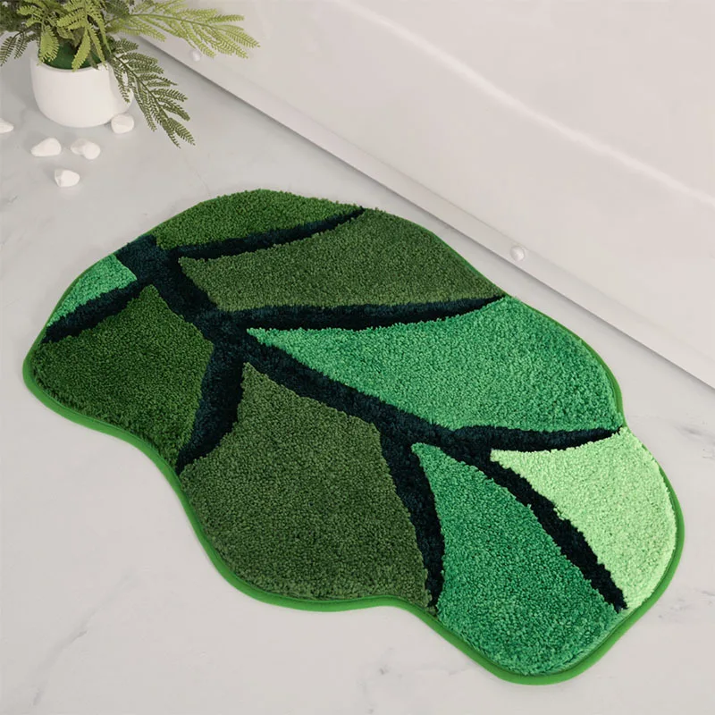 Unique Leaf Shape Bath Mat Microfiber Flocked Bathroom Rug TPR Non-slip Floor Mat Shower Room Absorbent Door Mat