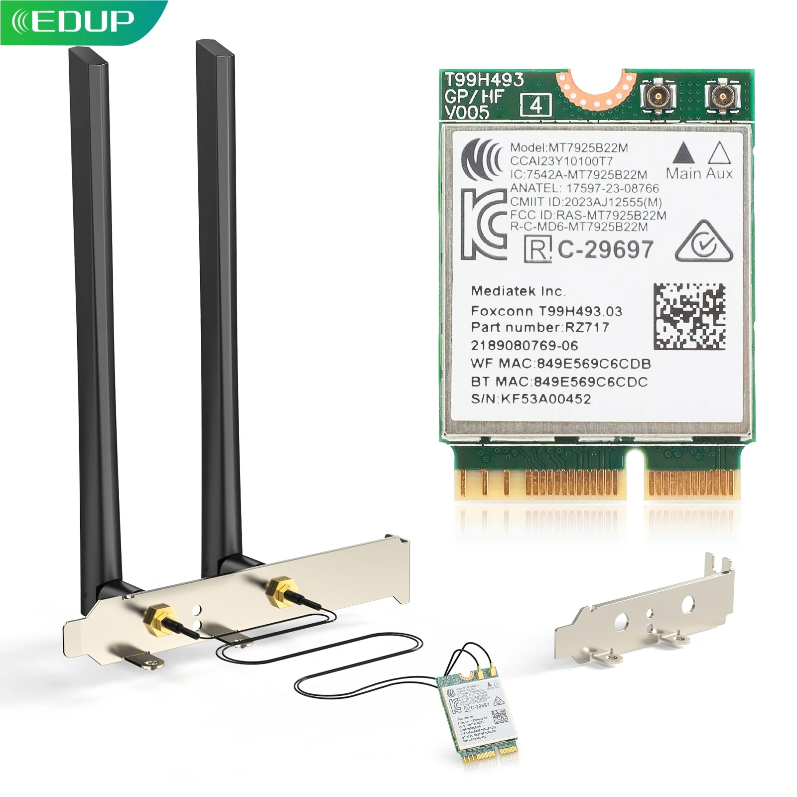 

Беспроводная сетевая карта EDUP MT7925 Pro WiFi 7, трехдиапазонная (6 ГГц, 5 ГГц, 2.4 ГГц), Bluetooth 5.4, адаптер OFDMA для настольных ПК, Windows, Linux