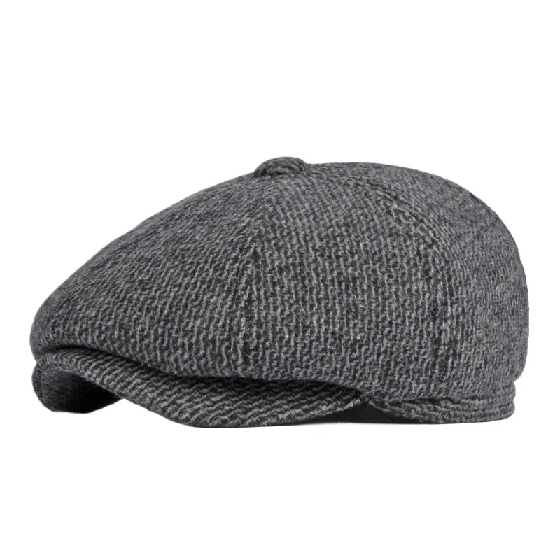 

Middle-aged And Elderly People's Hats Men's Autumn And Winter New Earflaps Warm Beret Men's British Retro Woolen Octagonal