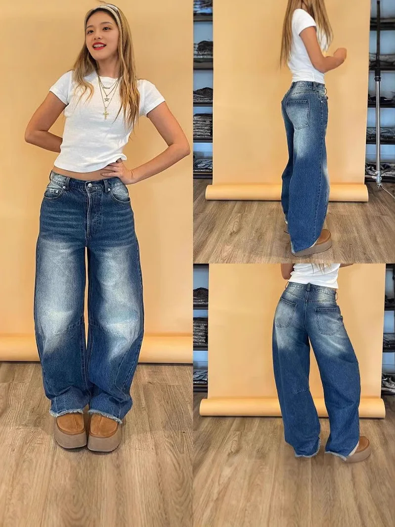 

Loose Wide Leg Jeans Retro Women's High Waist Denim Pants Straight Leg Trousers Comfortable Fit Spring Faion Ladies' Jeans