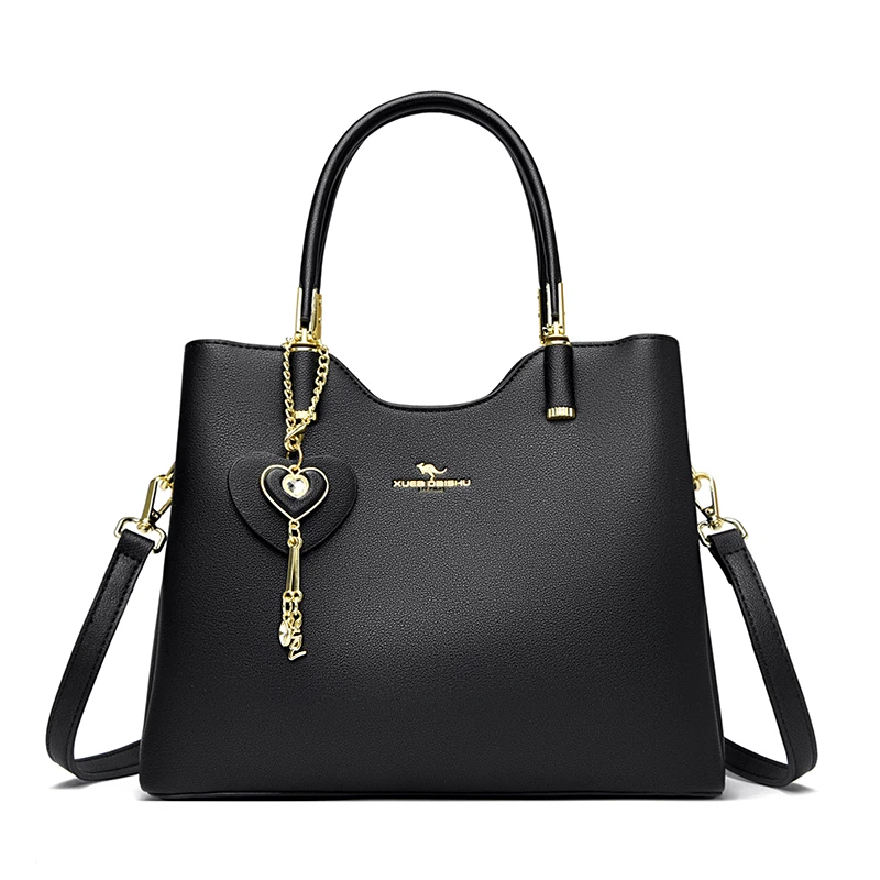 

New Brand Totes Large Capacity Soft Pu Leather Female Handbag with Heart-shaped Tassel Fashion Shoulder Crossbody Bag for Women