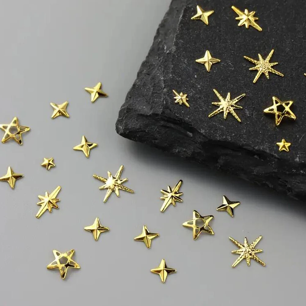 6 شبكات معدنية اطلاق النار ستار مسمار الفن مجوهرات صغيرة الذهب والفضة ستار ضوء النجوم لامع مسمار السحر الشرير برشام عون ستار مانيكير PH #2