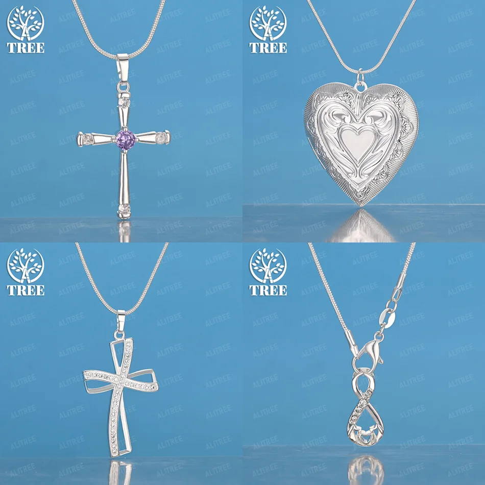 

New 925 Sterling Silver Heart Number 8 Twisted Cross Pendant Necklace For Women Classic Zircon Jewelry Accessories Wedding Party