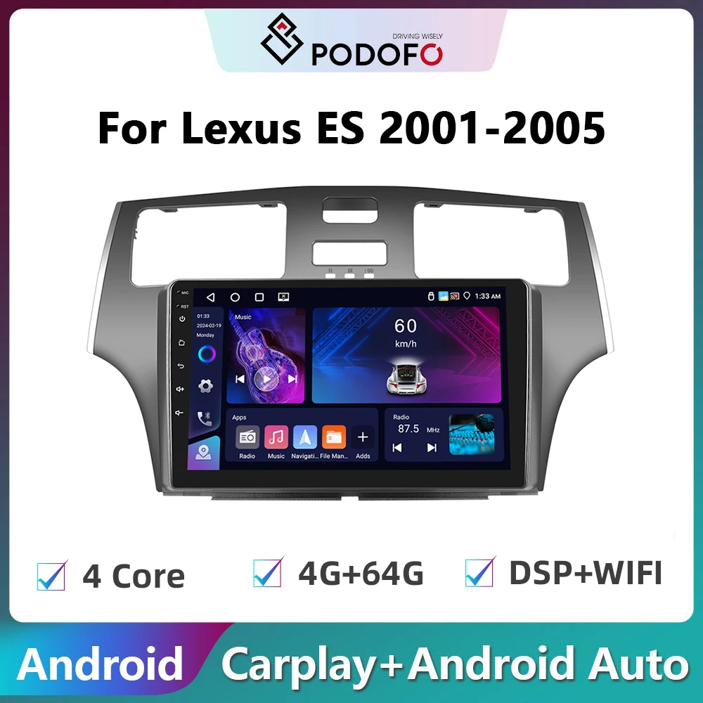 

Автомагнитола Podofo, 2DIN, Android, для Lexus ES 2001-2005, Carplay, стереопроигрыватель, Авторадио, Wi-Fi, GPS-навигация, FM/RDS