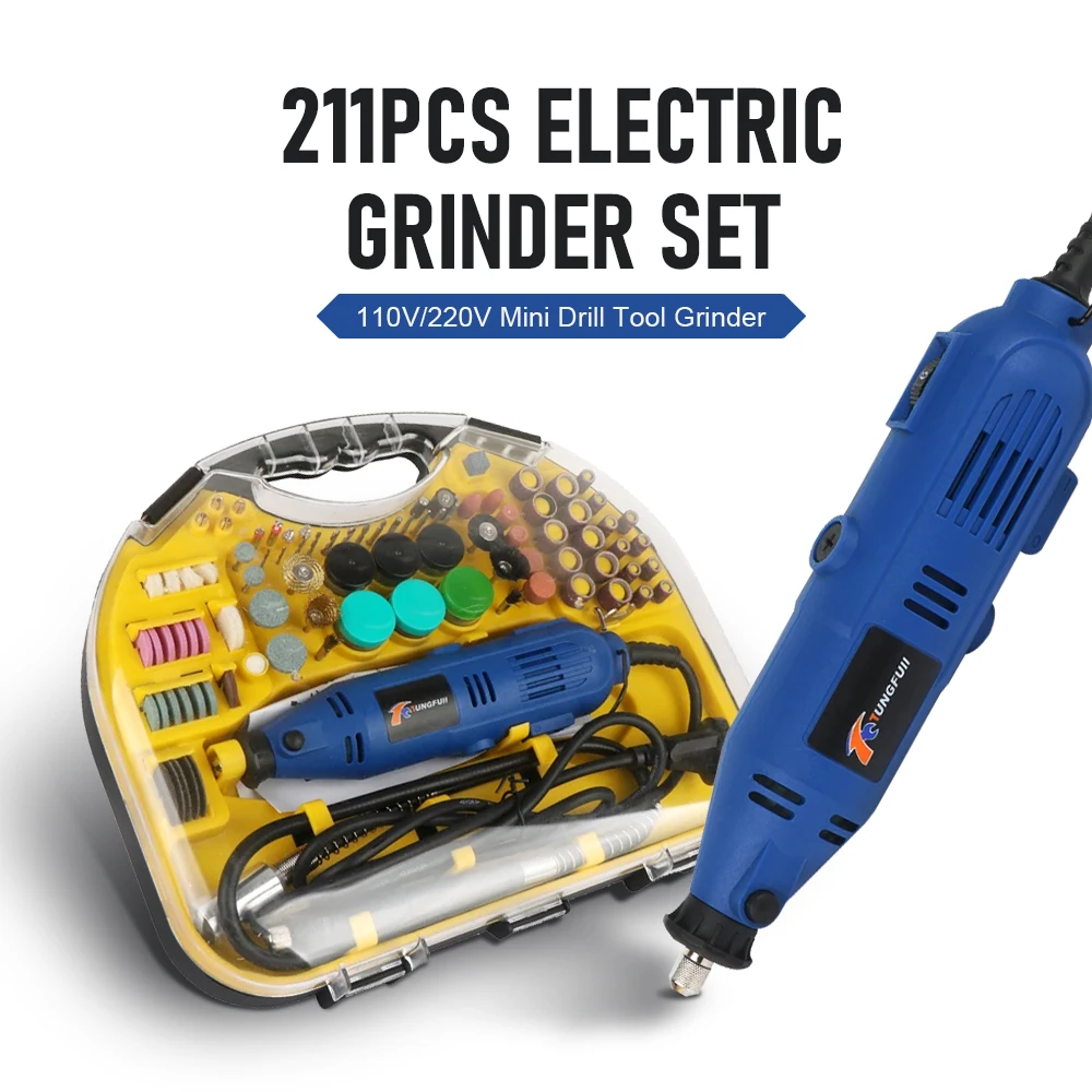 

211PCS Electric Grinder Set 110V/220V Mini Drill Tool for Carving Polishing Sanding Drilling Woodworking Jewelry DIY