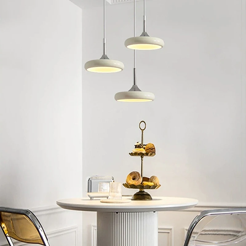 New Creative Cream Style Flying Saucer Shaped Pendant Light Modern And Simple White Restaurant Led Droplight Home Decoration