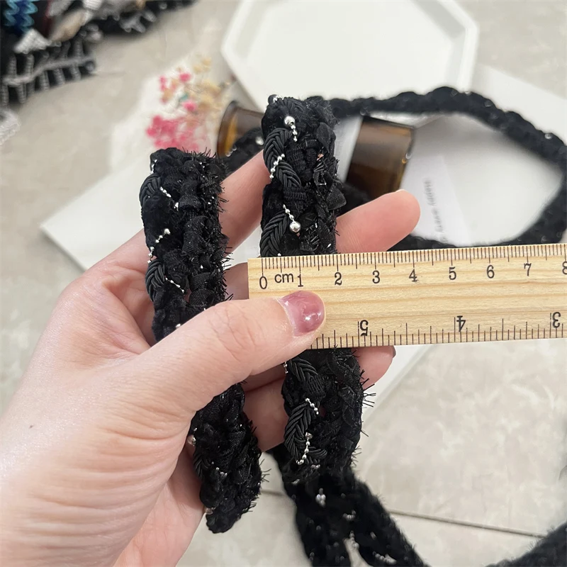 

2cm Width Black Shiny Silk Chain Woven Handmade Tweed Lace Strip Clothing Accessories High-end Collar Cuffs Decorative Webbing