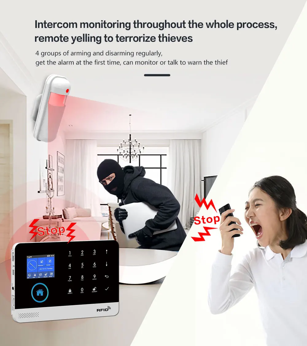 Wofea Tuya Smart Wifi GSM Alarm 103 Wireless 99 Zone Home Securitry Alarm System Smartlife APP Control Touch Keyboard LCD