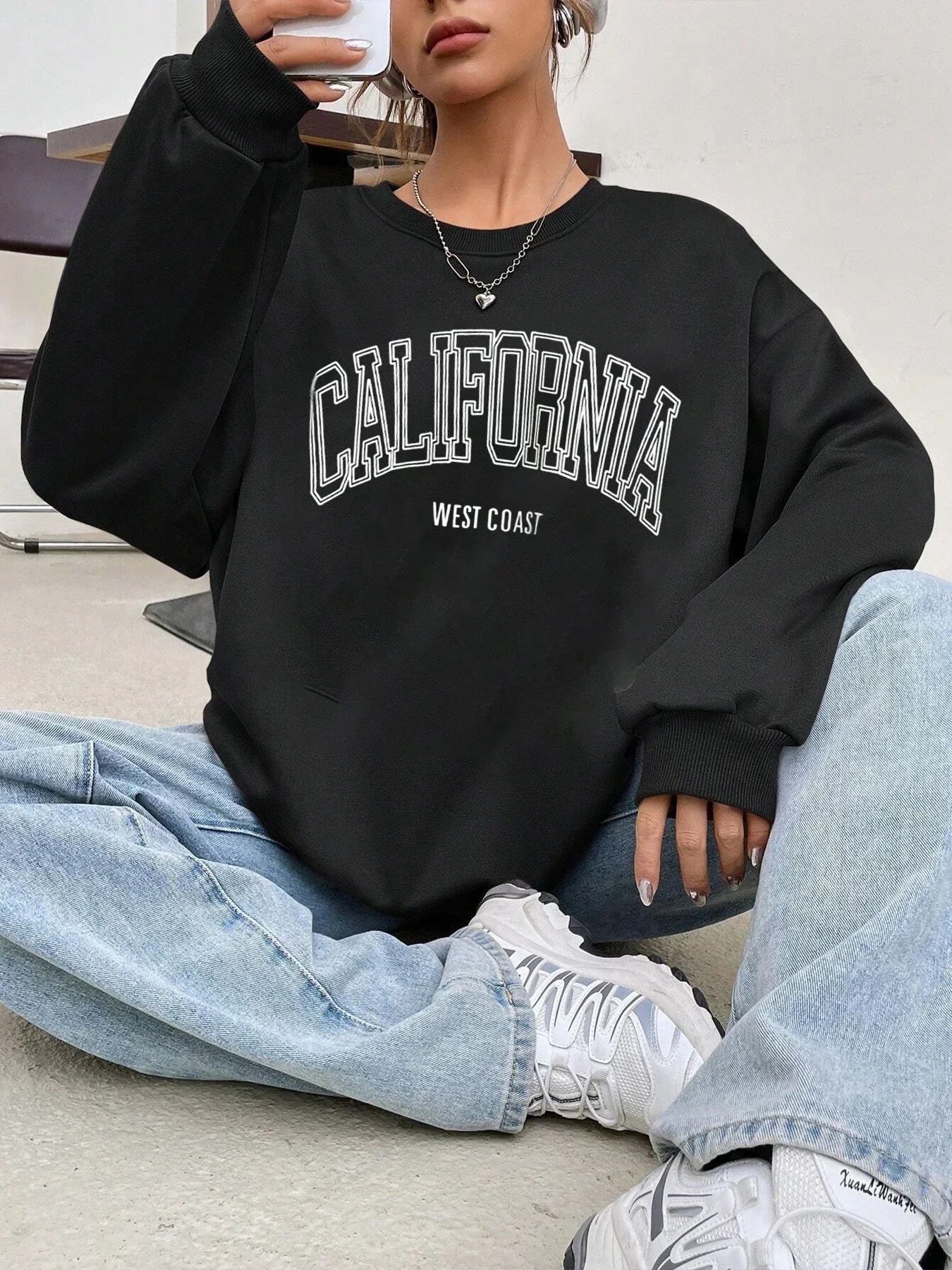 

Korean Trend Woman Sweatshirts California West Coast Print Female Hoodie Long Sleeves O-neck Pullovers Sporty Clothing