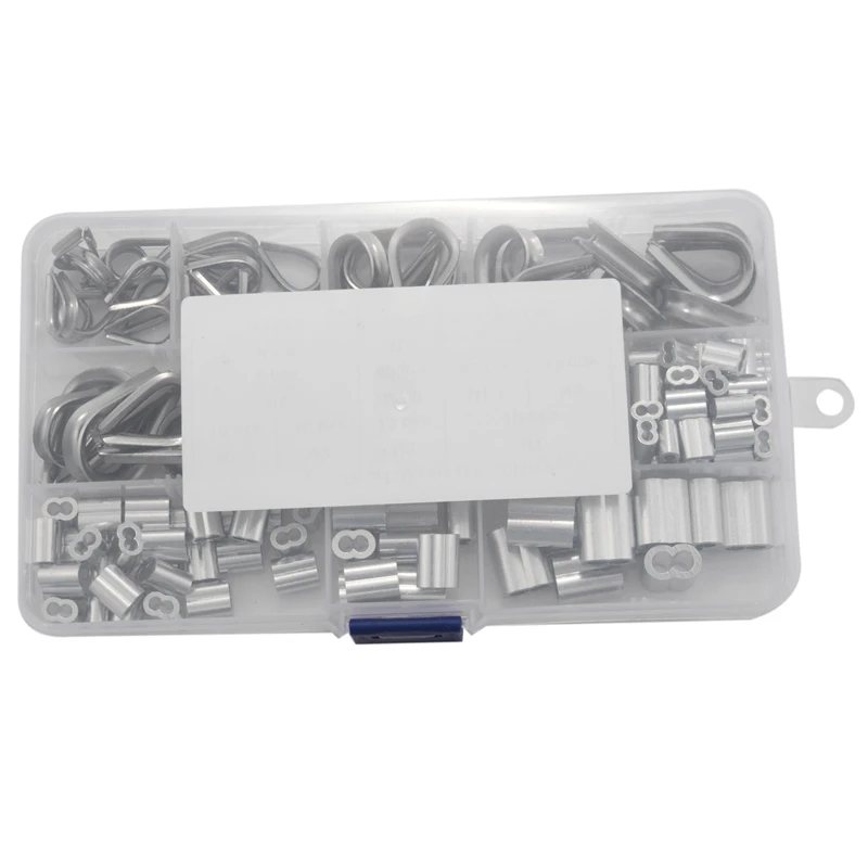 250Pcs Wire Rope Cable Thimbles Combo And Aluminum Crimping Loop Sleeve Assortment Kit For Wire Rope Cable Thimbles Rigging