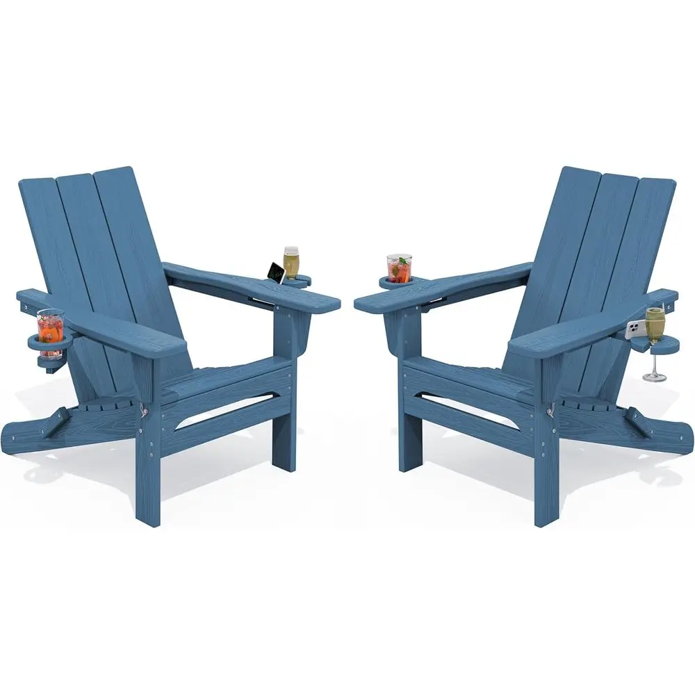 

Устойчивые к погодным условиям уличные кресла Adirondack из HDPE, комплект из 2 штук с двойными подстаканниками, идеально подходят для патио, газона или сада, синего цвета.