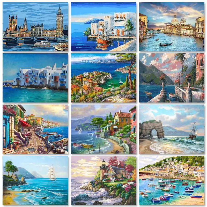 

GATYZTORY 40x50cm Painting By Numbers Handmade Drawing By Numbers Seaside House Painting Numbers Art Supplies Unique Gift