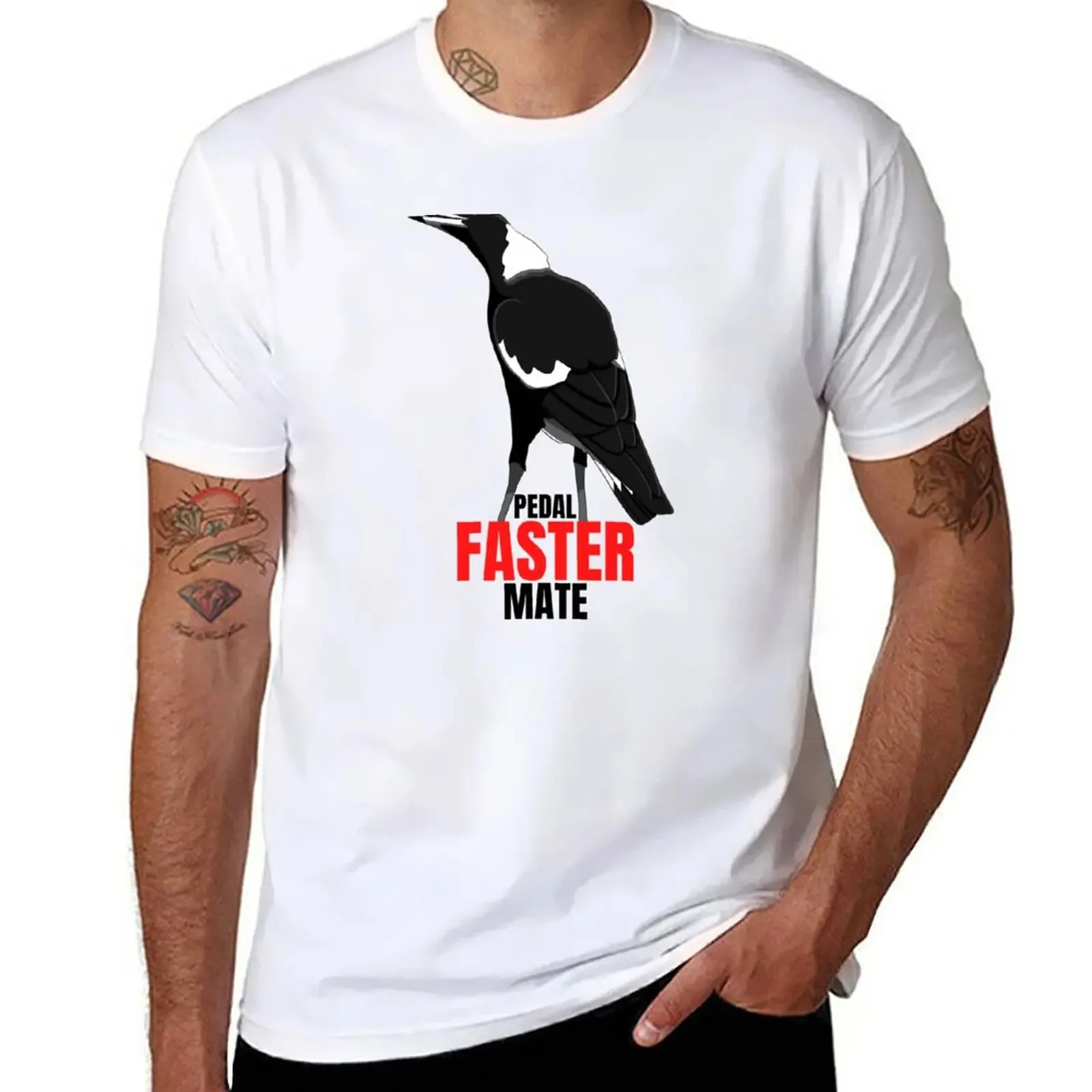 Pedal faster mate, funny magpie T-Shirt graphic t shirts graphics t shirt mens plain t shirts