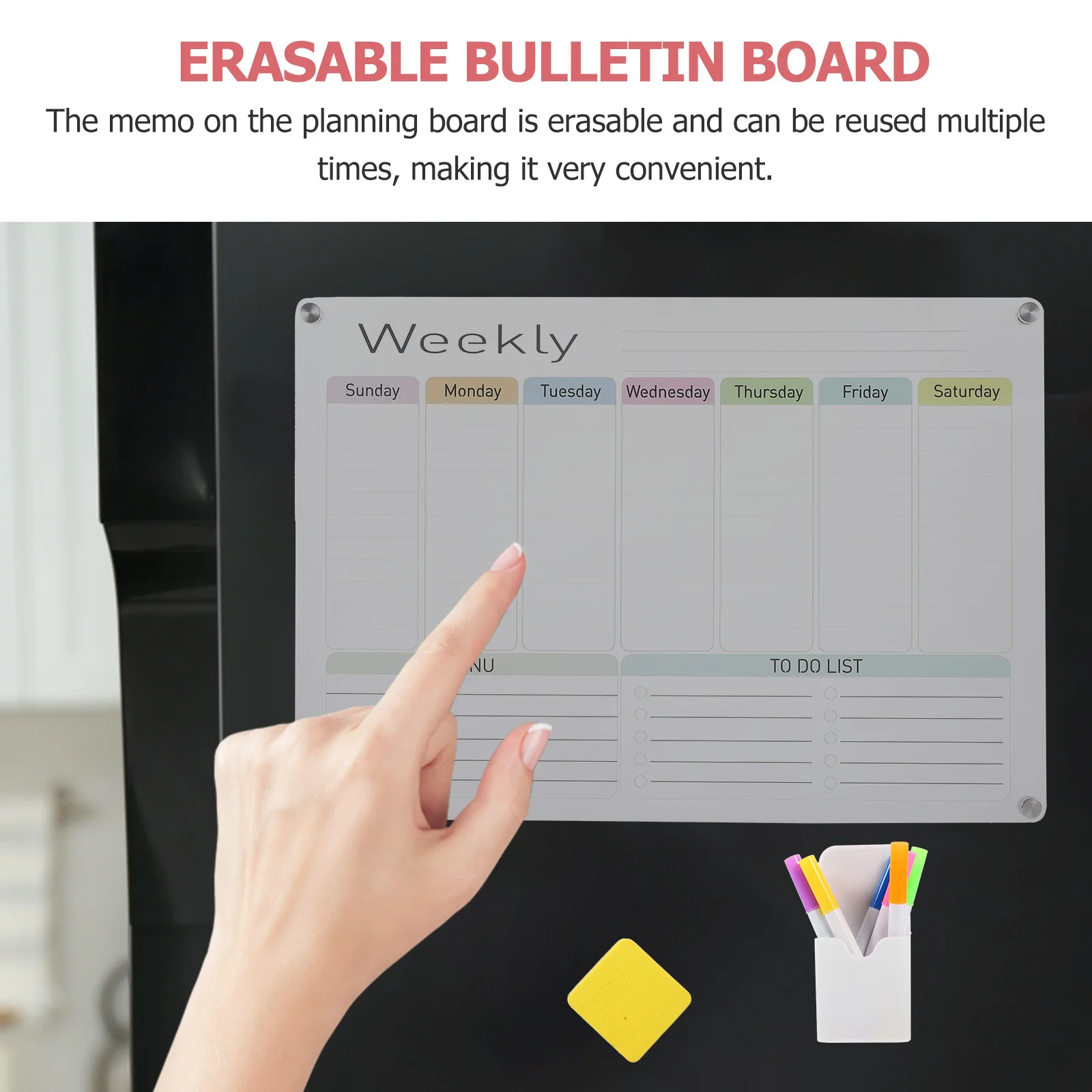 Magnetic Dry Erase Board for Fridge Acrylic Message Planner Schedule Organizer Reusable Writing Surface Home Office Kitchen