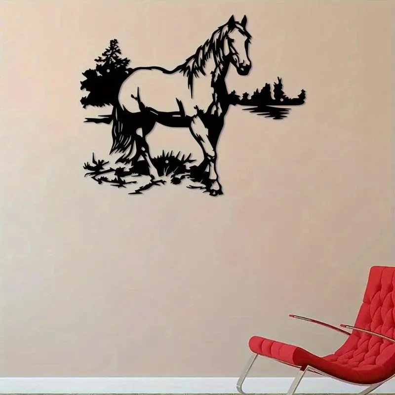 Hand-Forged Iron Horse Wall Art - Galloping Stallion Silhouette with Rust-Resistant Patina - Equestrian Decor for Stable Walls