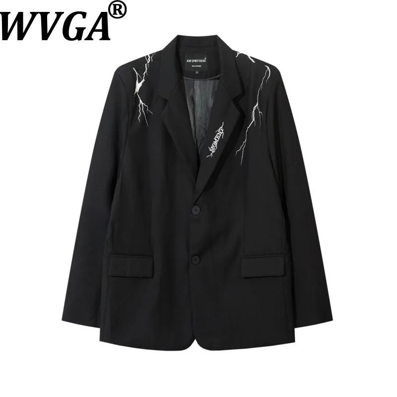 

WVGA Spring Autumn New Man Tide Printed Trendy Long Sleeve Blazer Niche Chic Casual Turn-Down Collar Suit Jackets Ins Y2K W13938