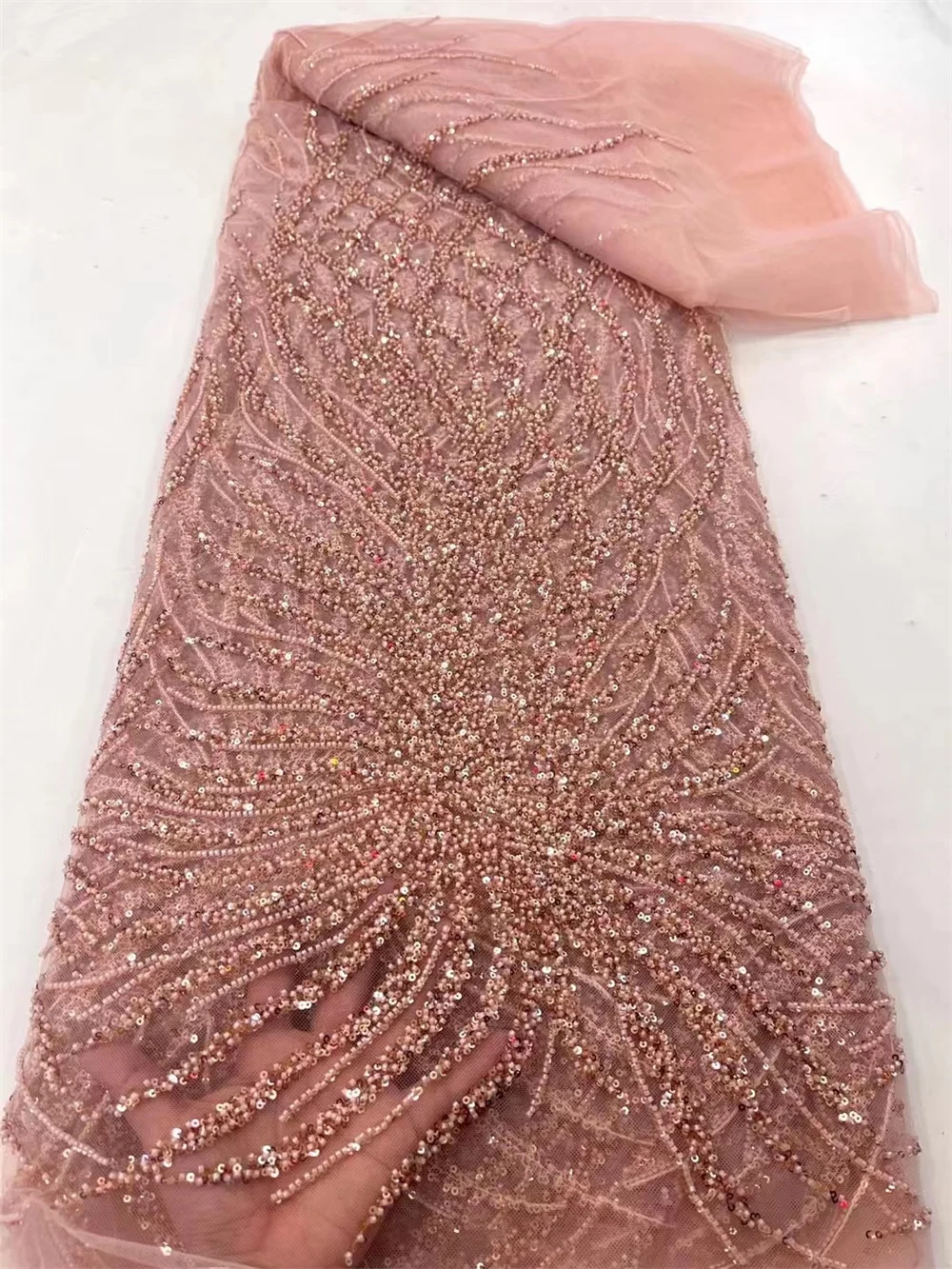 2023 Luxury French Tulle Net Lace with Sequins and Beads African Nigerian Embroidered Lace Fabric Lace Fabric for Sewing