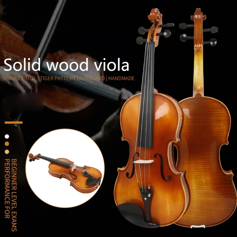 11UE Spruce Viola with Bow and Carrying Case Stringed Instrument 16 Inch Viola Replacement Kits for Beginners Students