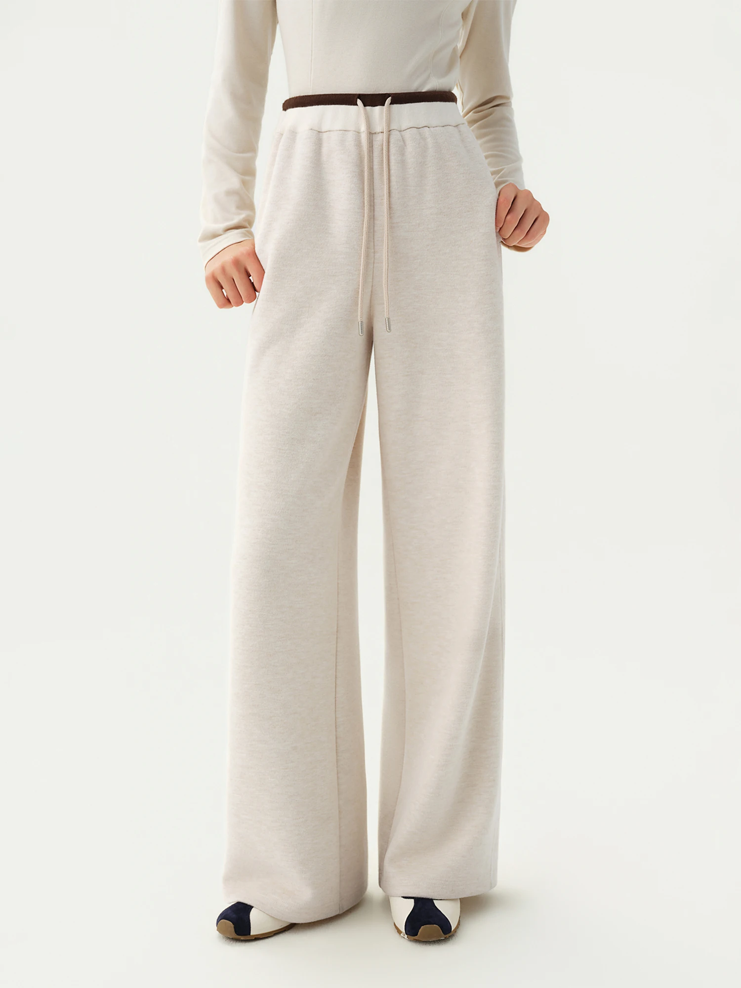DUSHU Plus‑Size Soft Versatile Drawstring Wide‑Leg Pants 2026 Winter New High‑Waist Simple Commuter Straight‑Leg Long Trousers