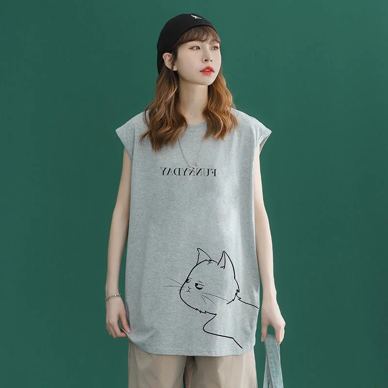 Gilet estivo da donna taglie forti 300 Pou coreano a mezza lunghezza stampato, anti-età, che nasconde le imperfezioni, versatile, base per ogni outfit.