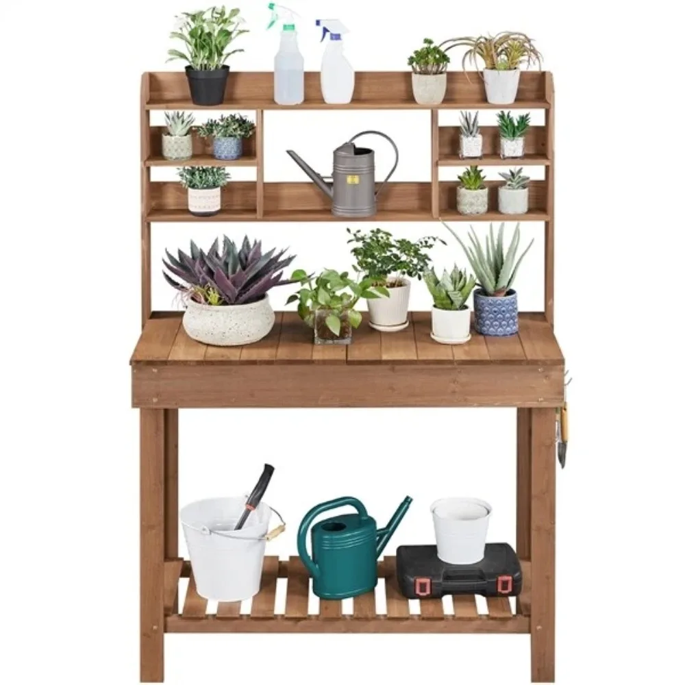 

Potting Bench Table, Germination Table with Display Rack/ Storage Shelf/ Hanger