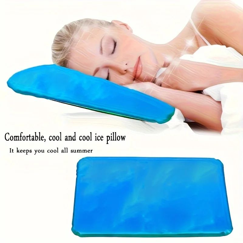 1Pc Blue Gel Ice Pack Portable Cooling Neck Pillow Washable Ergonomic Support Pad Breathable Textile For Home Summer Use