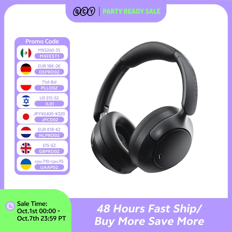 QCY H3 Pro ANC Cuffie wireless 50dB con cancellazione del rumore Auricolare audio spaziale ad alta risoluzione con LDAC Bluetooth 5.4 Cuffie over-ear