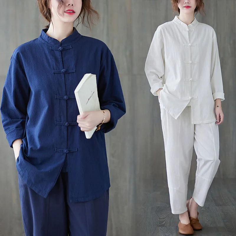 

Хлопковое льняное пальто больших размеров, повседневное китайское пальто на пуговицах с воротником-стойкой, свободная одежда, повседневный кардиган со скрытым мясом, топ