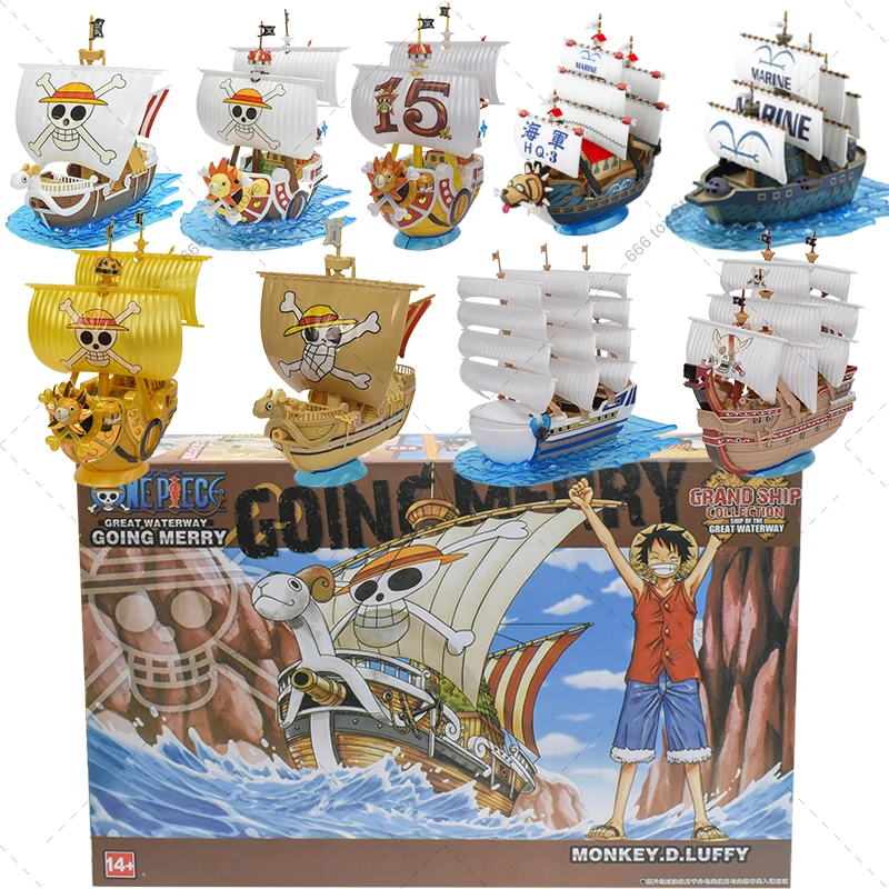 10 Style Anime One Piece Going Merry Thousand Sunny Pirate Boat Assembly Model Figure Collectible Toy Gift for Kids 14-18cm