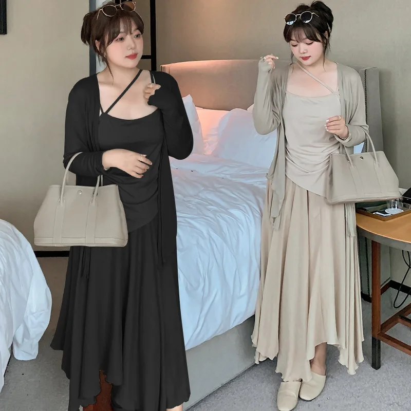 

Autumn 2023 Big Size Women Clothing Chubby Female Designed Solid Color Soft Beautiful Three Piece Set Korean Style Women Suits