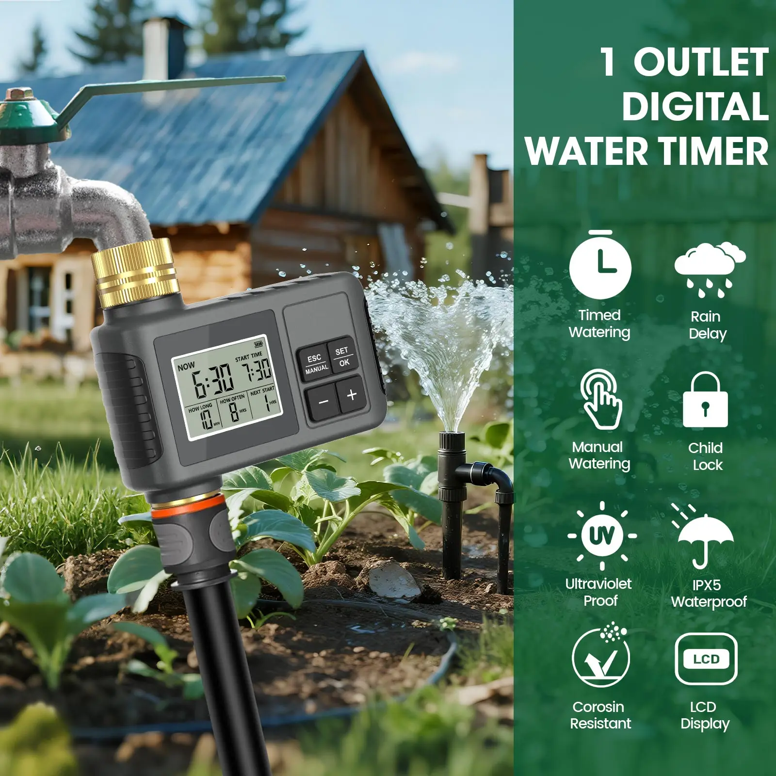 Insoma Automatic Water Timer Intelligent Irrigation Watering System Sprinkler Timer Garden Programmer Equipment IPX5 LCD Display