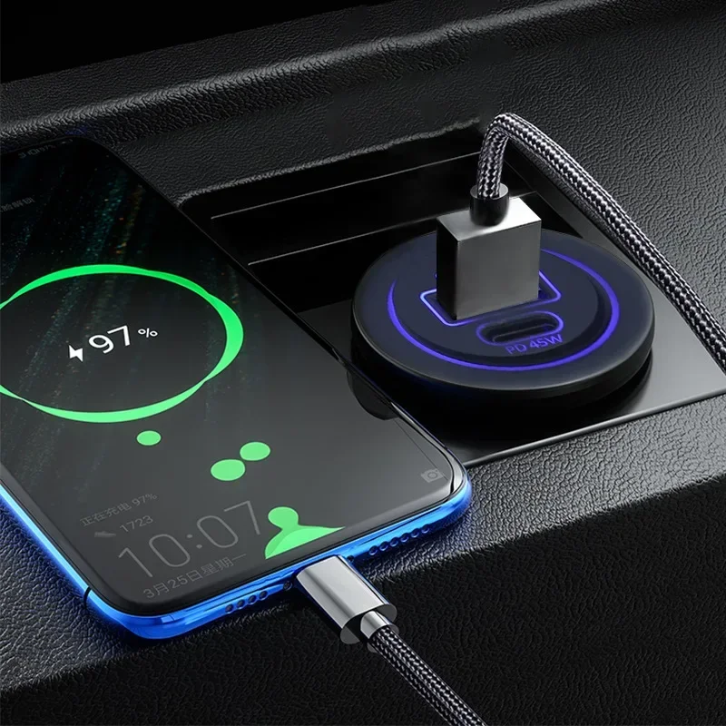 USB C مقبس شاحن سيارة 12 فولت/24 فولت منفذ USB متعدد اثنين 45 واط PD USB-C و QC3.0 منافذ مع مفتاح الطاقة محول سيارة سريع
