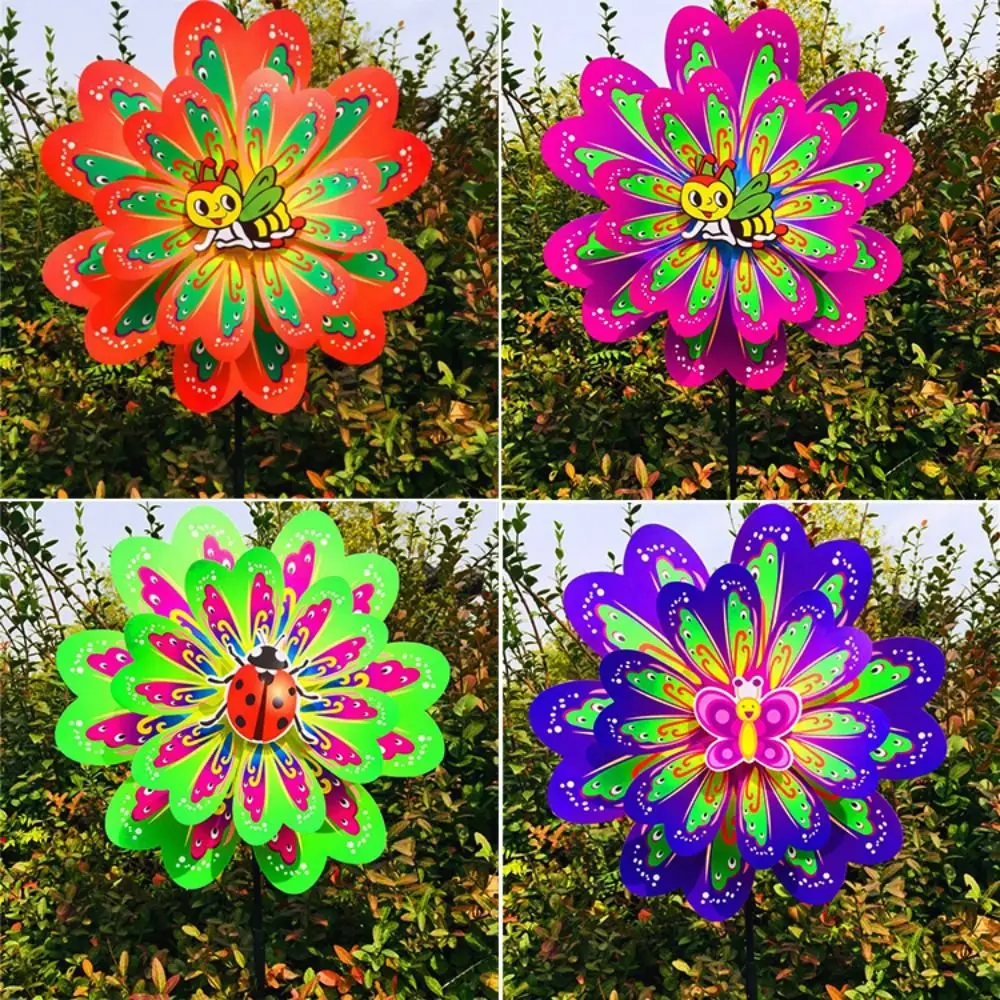 Multistyles Cartoon Colorful Traditional Windmill Butterfly Bees Colorful Standing Lawn Flower Pinwheel Diameter 38cm PVC