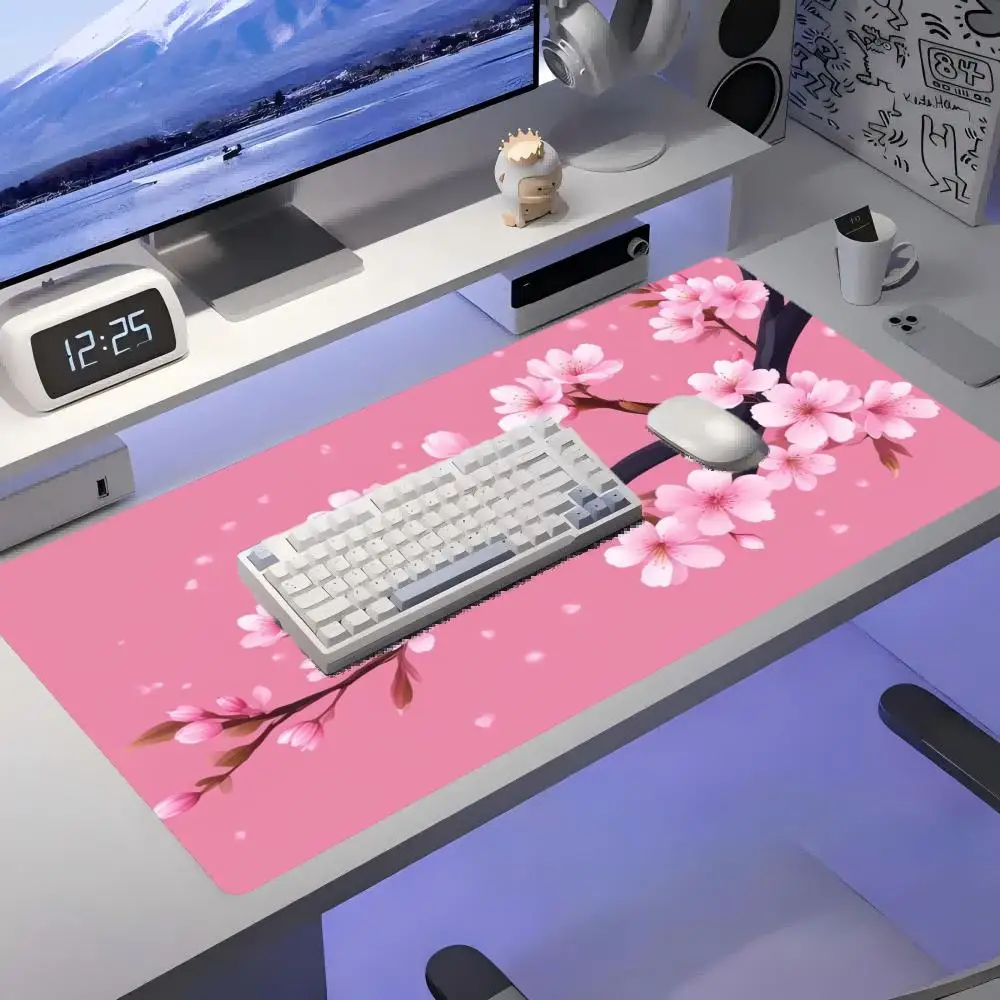 فروع زهر الكرز على خلفية وردية، لوحة ماوس قابلة للغسل من المطاط غير قابلة للانزلاق #3