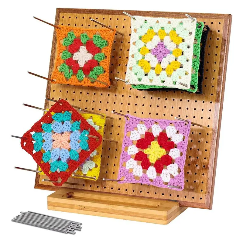 

Bamboo Granny Square Block Board With 11.8 Inch Size And 20 Needles/Pegs For Crochet Knitting Projects-AB52