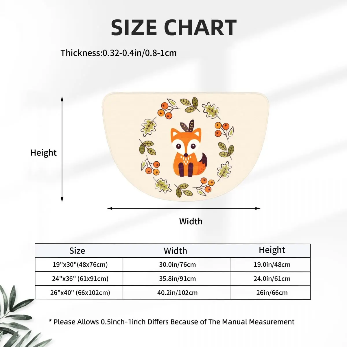 Little Fox With Autumn Berries Soft Flannel Half Round Doormat Non Slip Bathroom Mat Absorbent Floor Carpet for Laundry Room
