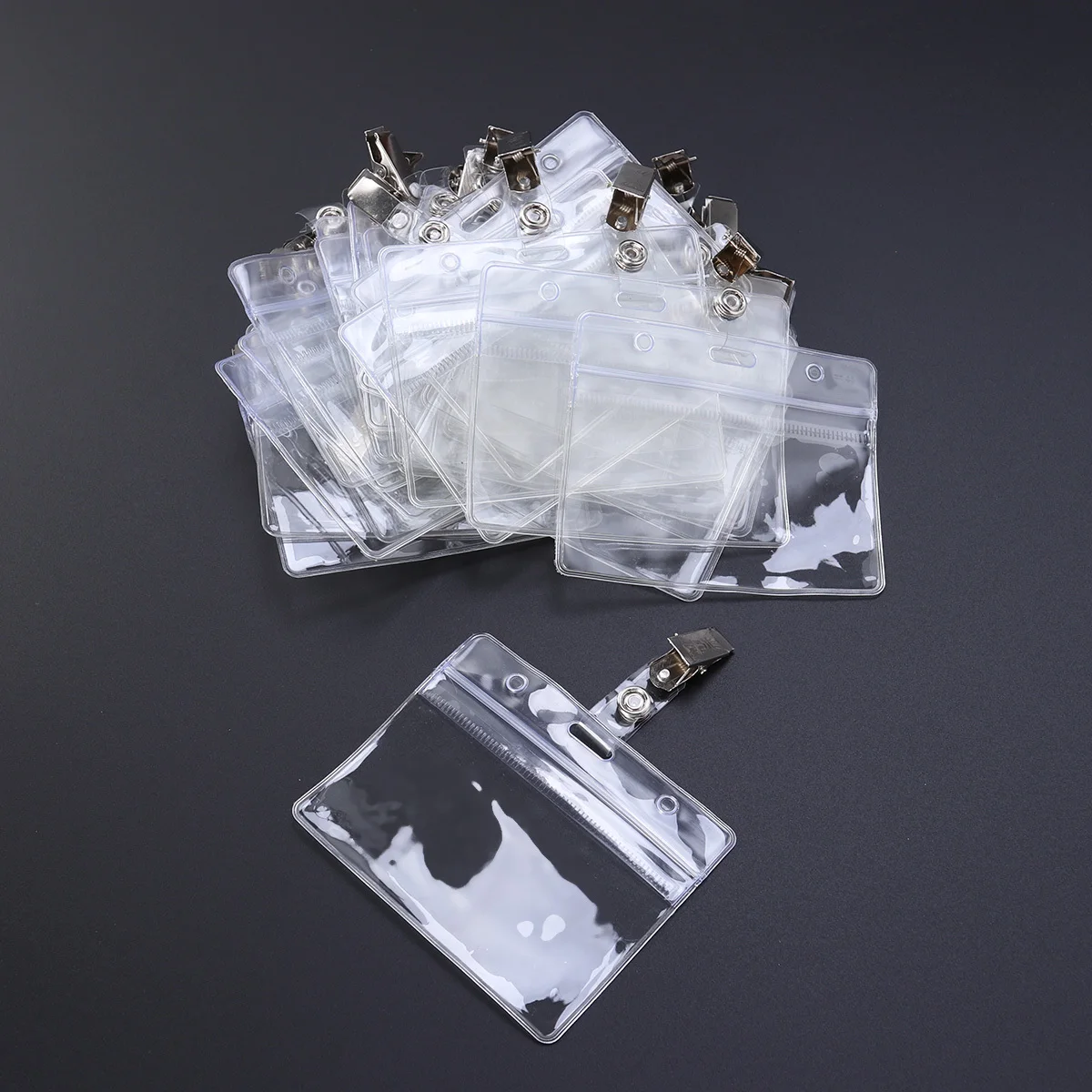 

25Pcs Transparent Horizontal Waterproof Business Id Badge Holders Double Protection Plastic Card Case Retractable Adjustable