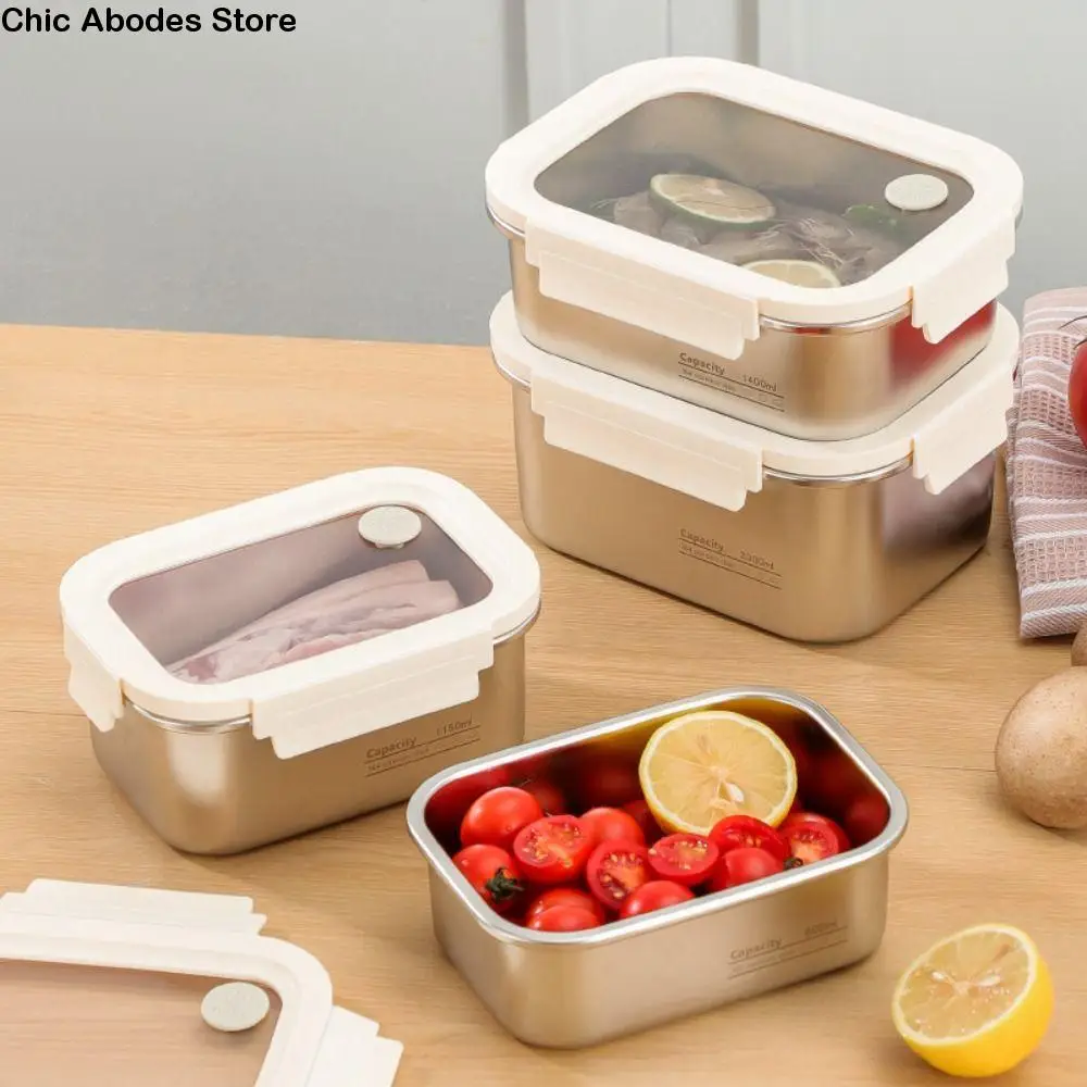 

Leakproof Stainless Steel Crisper Portable Large Capacity Food Preservation Box Reusable Sealed Food Box Refrigerator