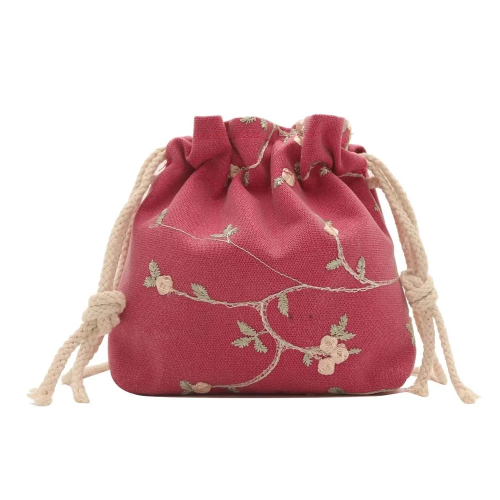 

Breathable Crossbody Drawstring Bag Large Capacity Hanfu Accessories Shoulder Embroidery Flower Bag Portable Black