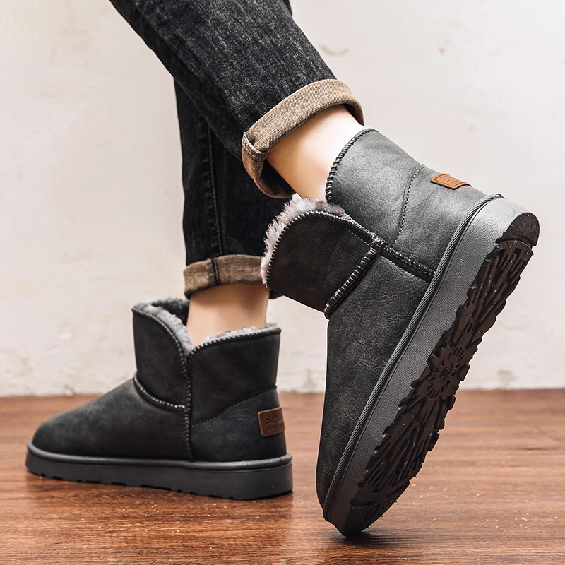 الشتاء الثلوج أحذية الرجال عالية أعلى رقيق الأحذية عالية الجودة بولي PU مقاوم للماء الأحذية الجلدية موضة في الهواء الطلق الرجال عدم الانزلاق حذاء من الجلد