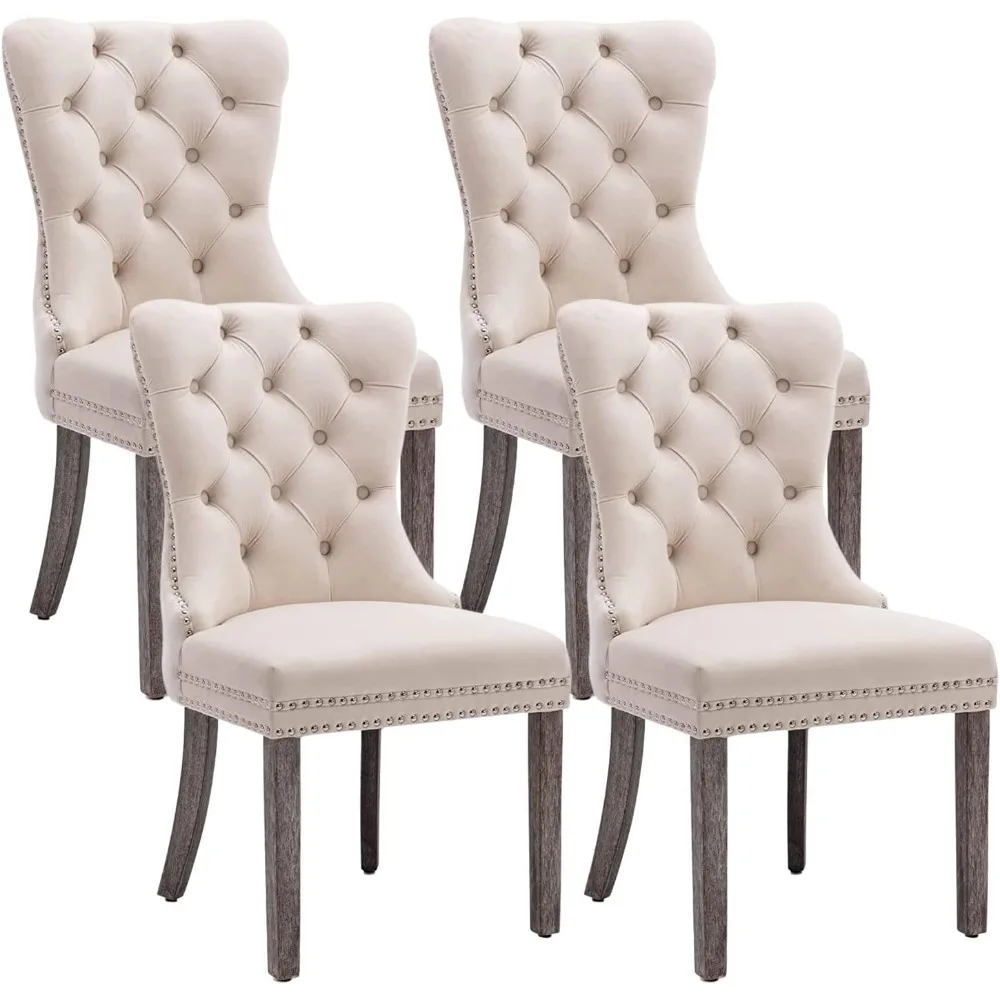 

Velvet Dining Chairs Set of 4, Tufted Dining Room Chairs with Nailhead Ring Pull Trim, Upholstered Dining Chairs with Solid Wood