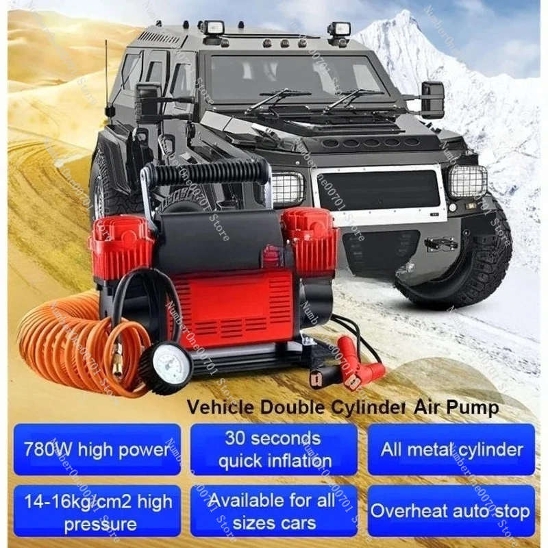 Portable Air Compressor Tire Inflator Car Dual-Cylinder Air Pump 780W High-Power High-Pressure Air Pump with Mechanical Watch