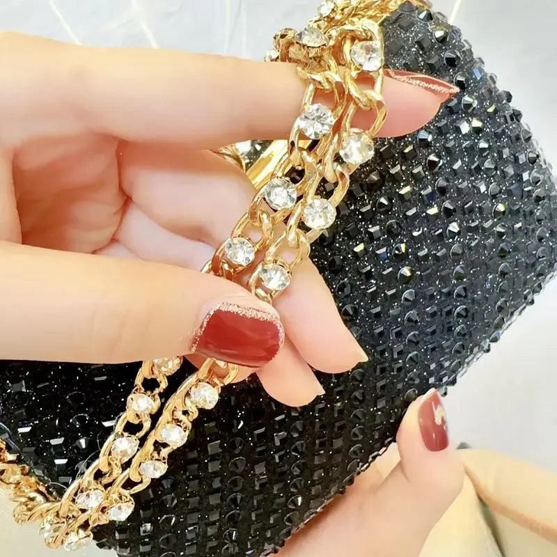 Newest Women Fashion Handbags Crystal Evening Party Bag Luxury Designer Clutch Purse Mini Black Crossbody Bag Shiny Shoulder Bag