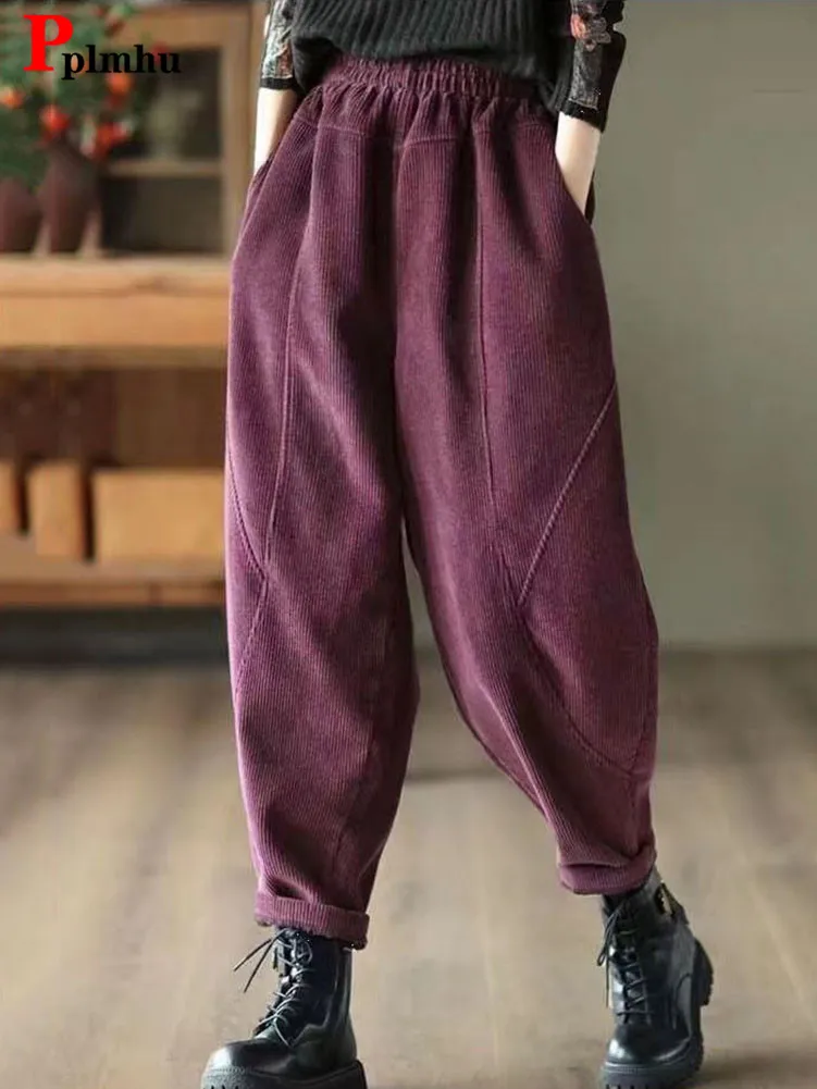 

Corduroy Baggy Autumn Winter Harem Pants Casual High Waist Warm Women Pantalones Vintage Ankle-length Jogger Fashion Trousers