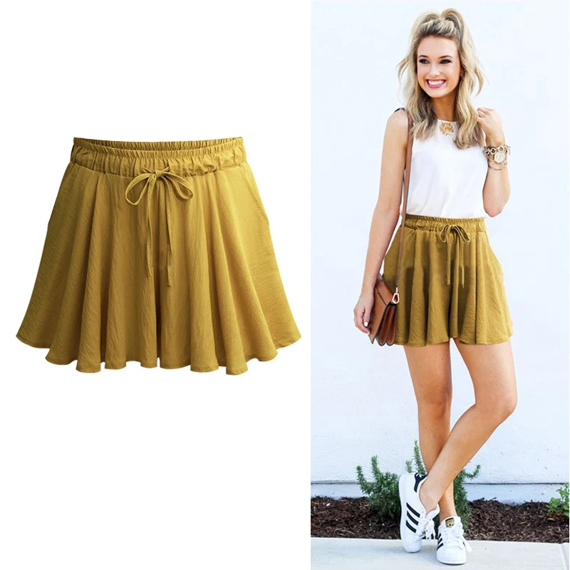 Women Shorts Summer Chiffon Casual Shorts Female Wide Leg Elastic High Waist Shorts Wide Leg  Womens Shorts Summer