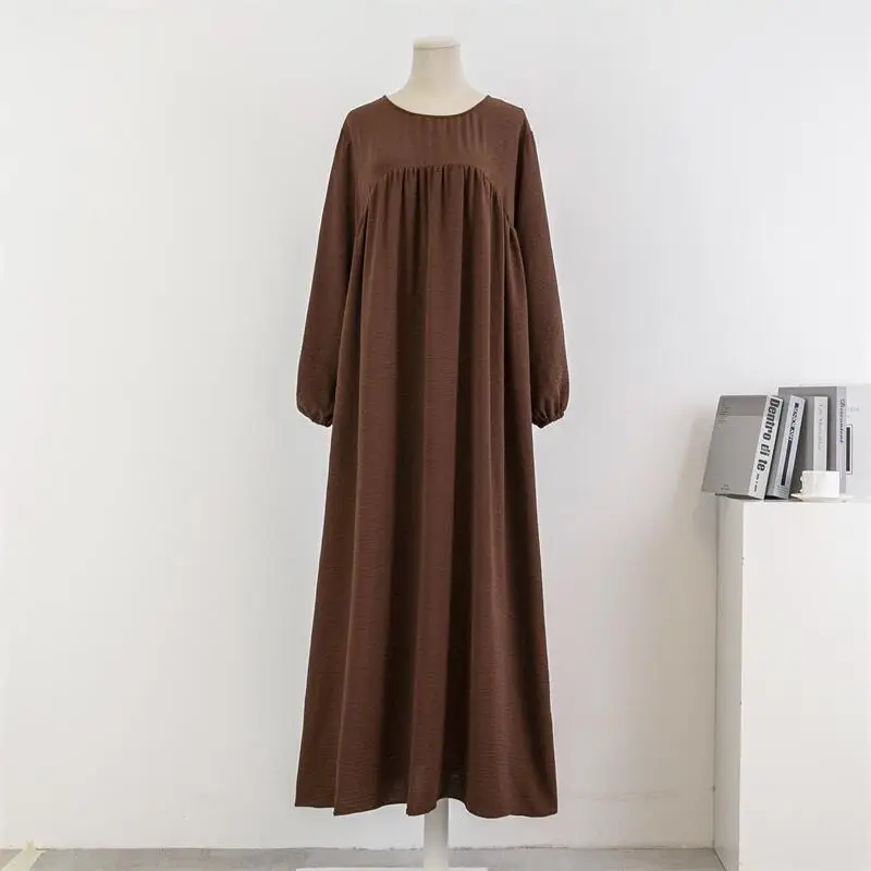 Lente Herfst Moslim Jurk Vrouwen Losse Maxi Jurken Mode Dames Full Mouw Casual Effen Zakken Gewaad Lange Jurken Vestidoes