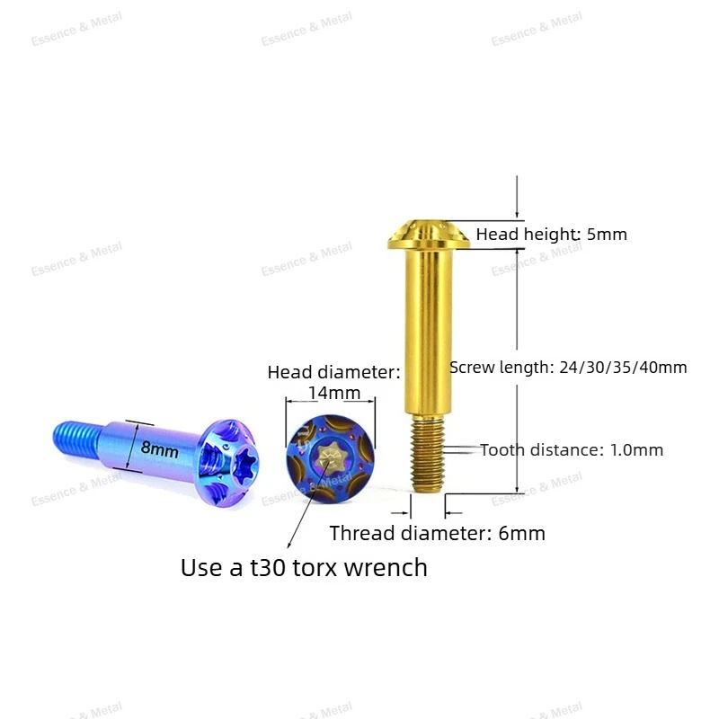 TC4 Titanium Alloy Motorcycle Brake Clutch Handle Fixing Screw M6x24/30/35/40mm Titanium Handlebar Rod Screw Suitable for Brembo