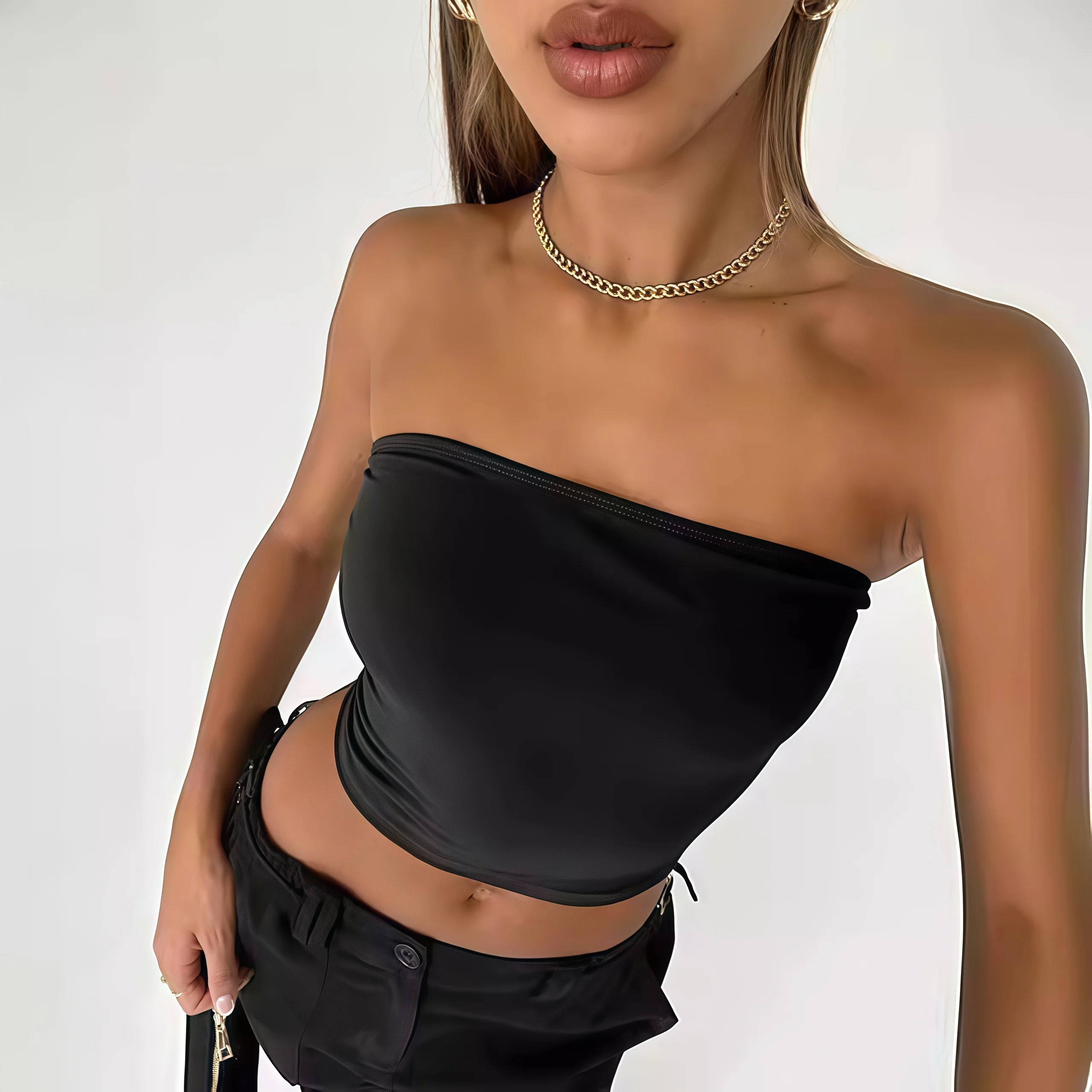 Women's Tank Top Solid Color Strapless, Off-the-shoulder Short Bodice Summer Sexy Backless Short Tank Top Summer Clothes