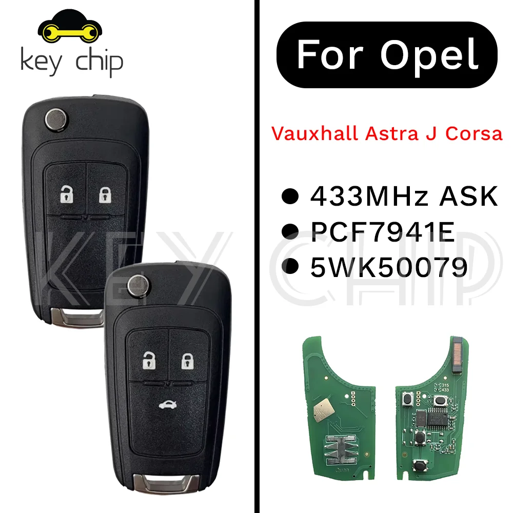 

Для 2009-2017 Chevrolet Opel Vauxhall Astra J Corsa Remote Flip Car Key Tourer Insignia E Zafira Mokka 433 МГц PCF7941E